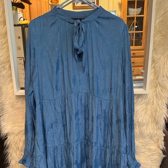 Maeve Anthropologie Textured Tiered Midi Dress XL Blue Boho Prairie Pockets - Picture 2 of 6